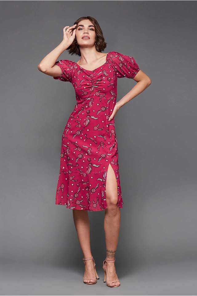 Floral Sweetheart Neck Georgette Women Dress-image-46
