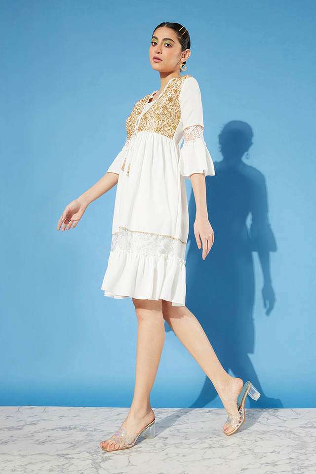 miss chase Embroidered Square Neck Viscose Women Dress-picture-18