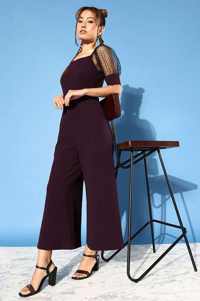 Solid Half Sleeves Polyester Women's Jumpsuit-image-5