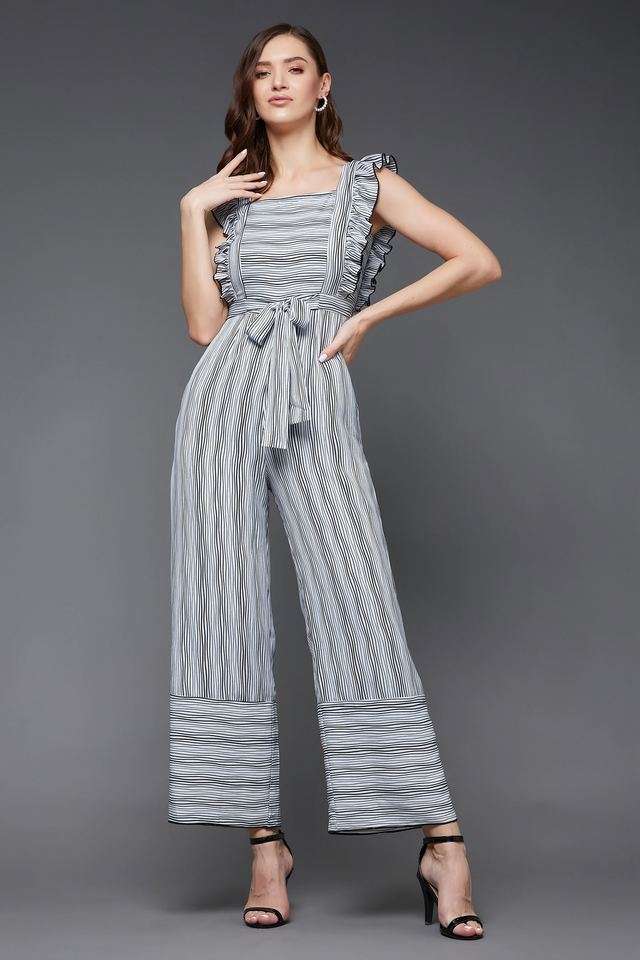 miss chase Women's Striped Square Neck Frilled Crepe Relaxed Fit Tie-Up Regular Jumpsuit-picture-37