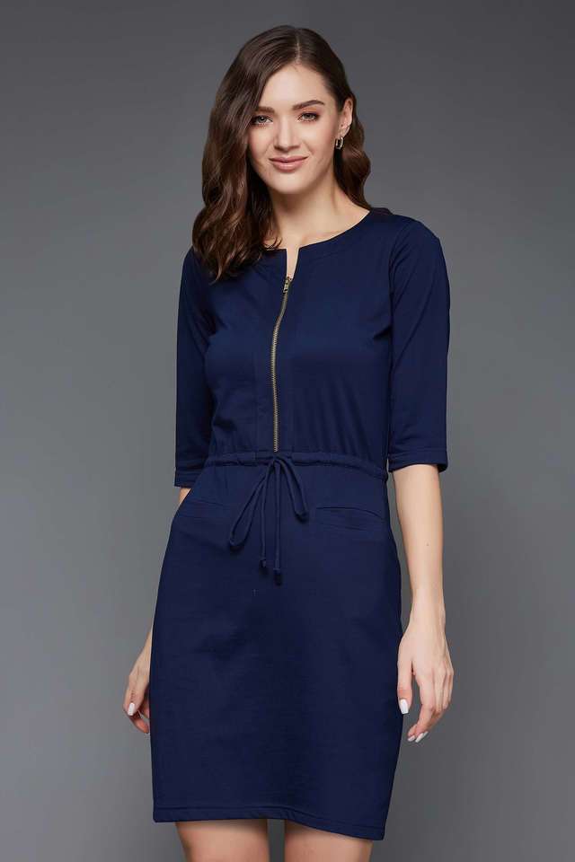 miss chase Solid Round Neck Cotton Women Dress-picture-41