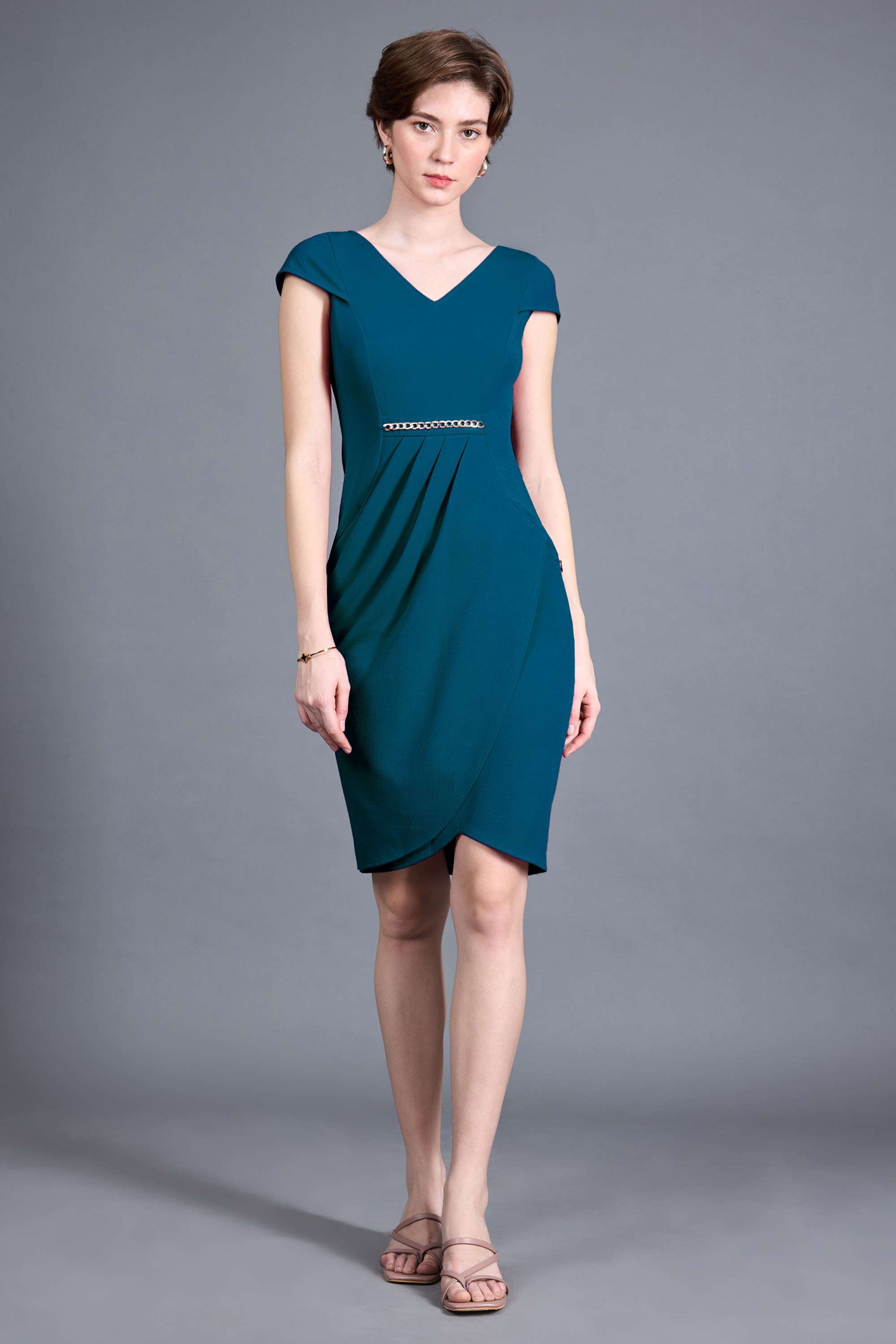 miss chase Solid V-Neck Polyester Women Dress-picture-34