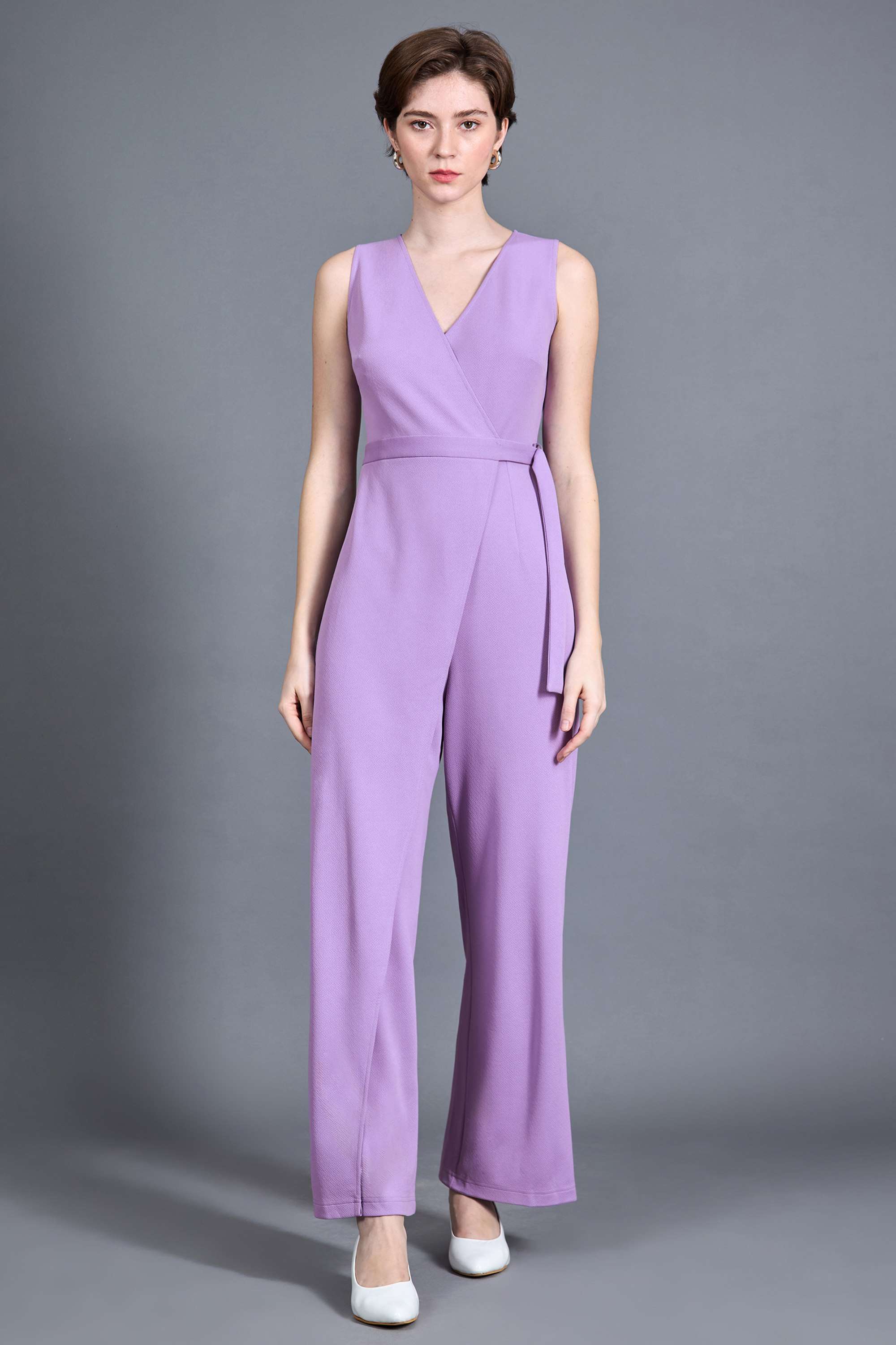 Miss Chase Light Lavender V-Neck Sleeveless Solid Wrap Regular Length Jumpsuit-picture-40