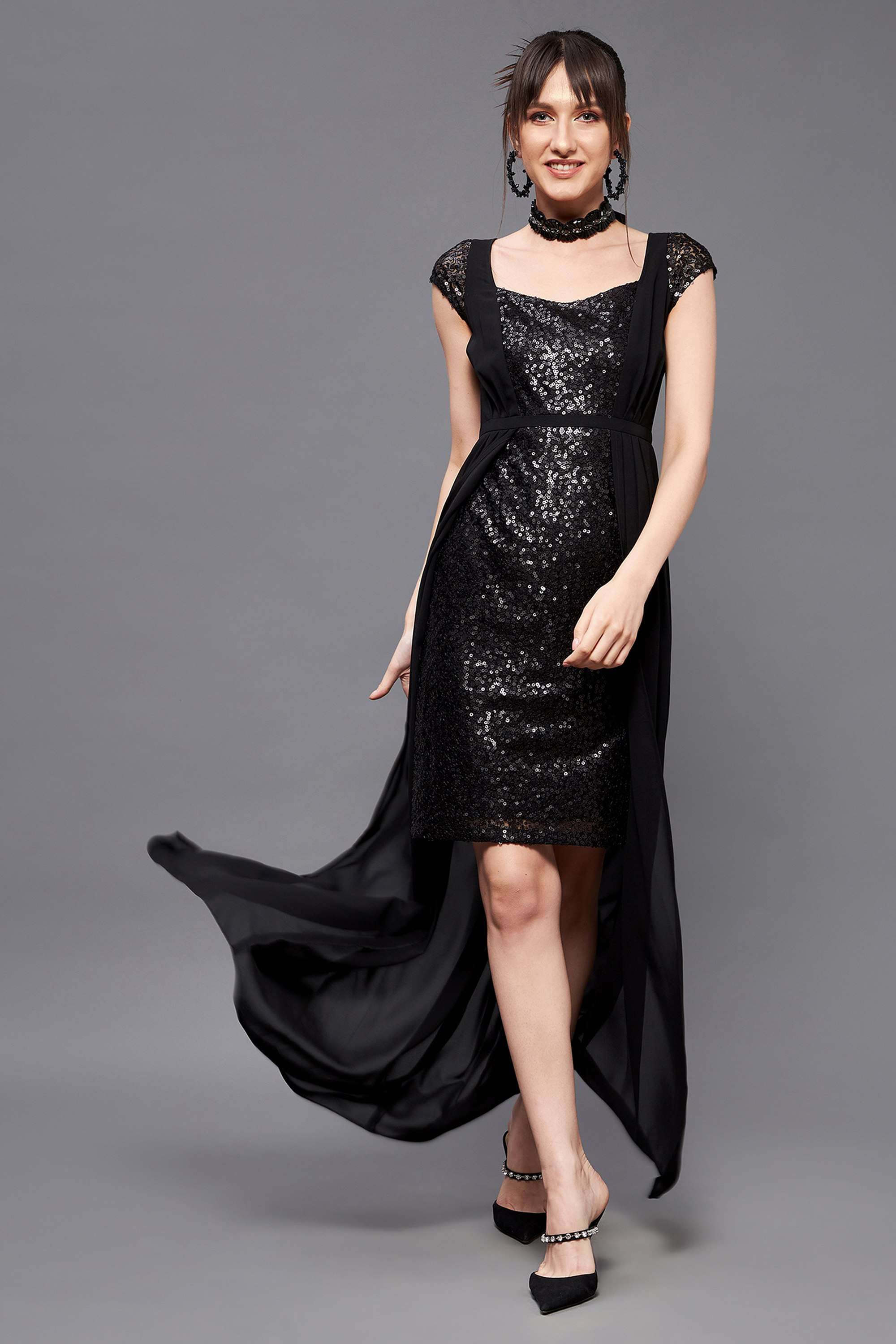 miss chase Embellished Sweetheart Neck Georgette Women Dress-picture-35