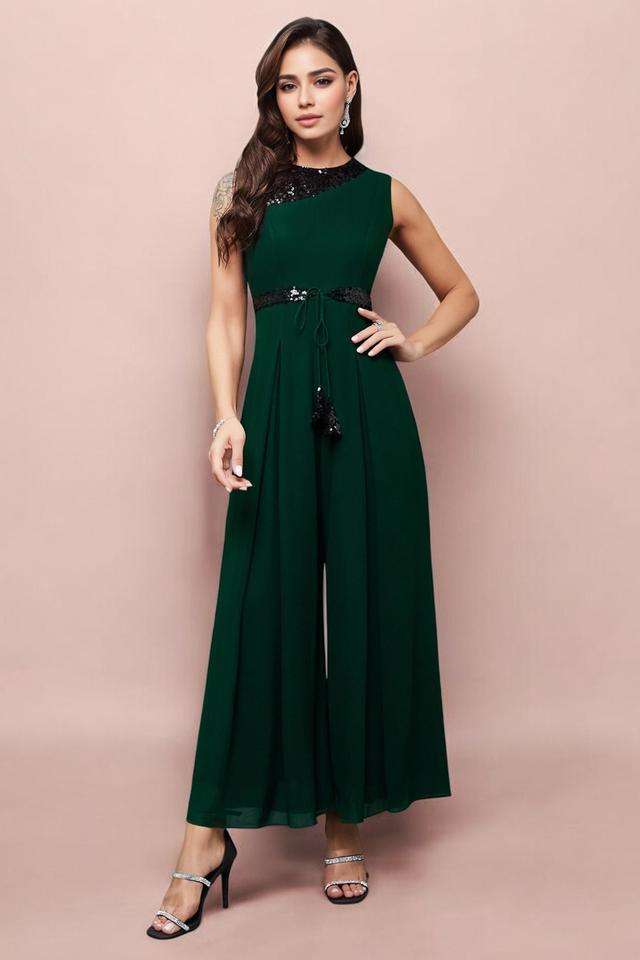 Embellished Sleeveless Georgette Women's Ankle Length Jumpsuit