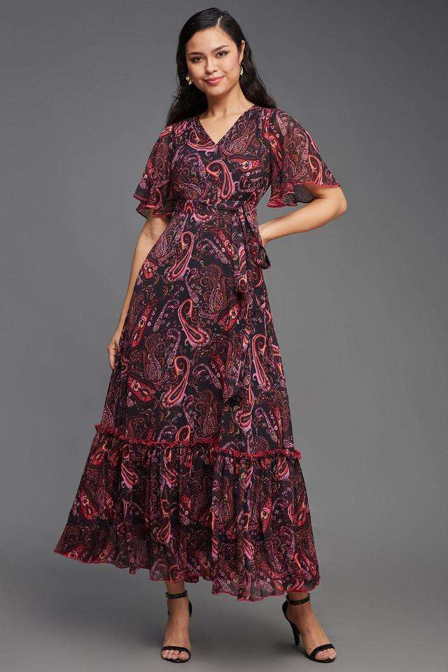 miss chase Abstract V-Neck Chiffon Women Dress-picture-11