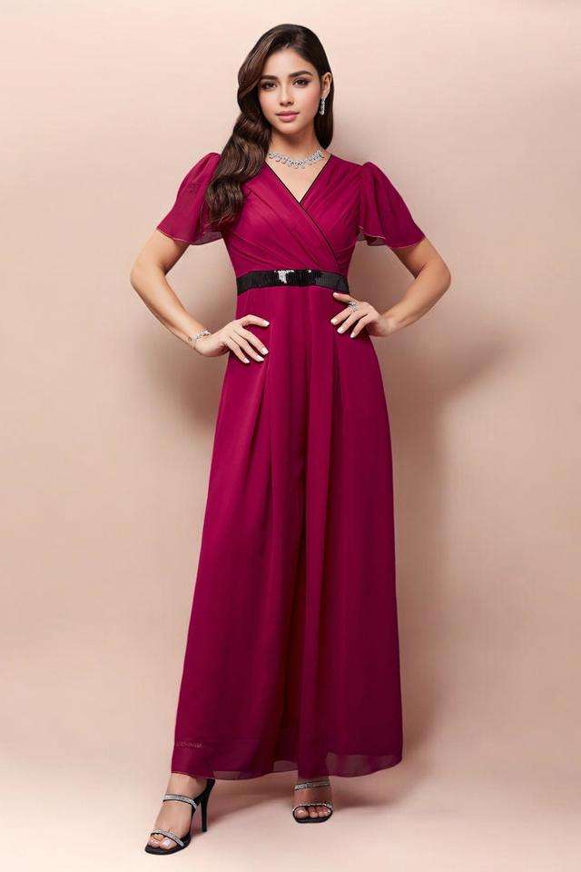 miss chase Solid Short Sleeves Georgette Women's Ankle Length Jumpsuit-picture-35