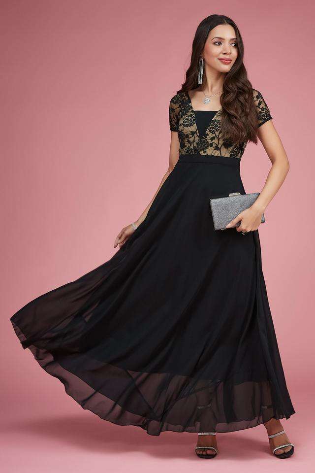miss chase Textured Square Neck Georgette Women Dress-picture-29