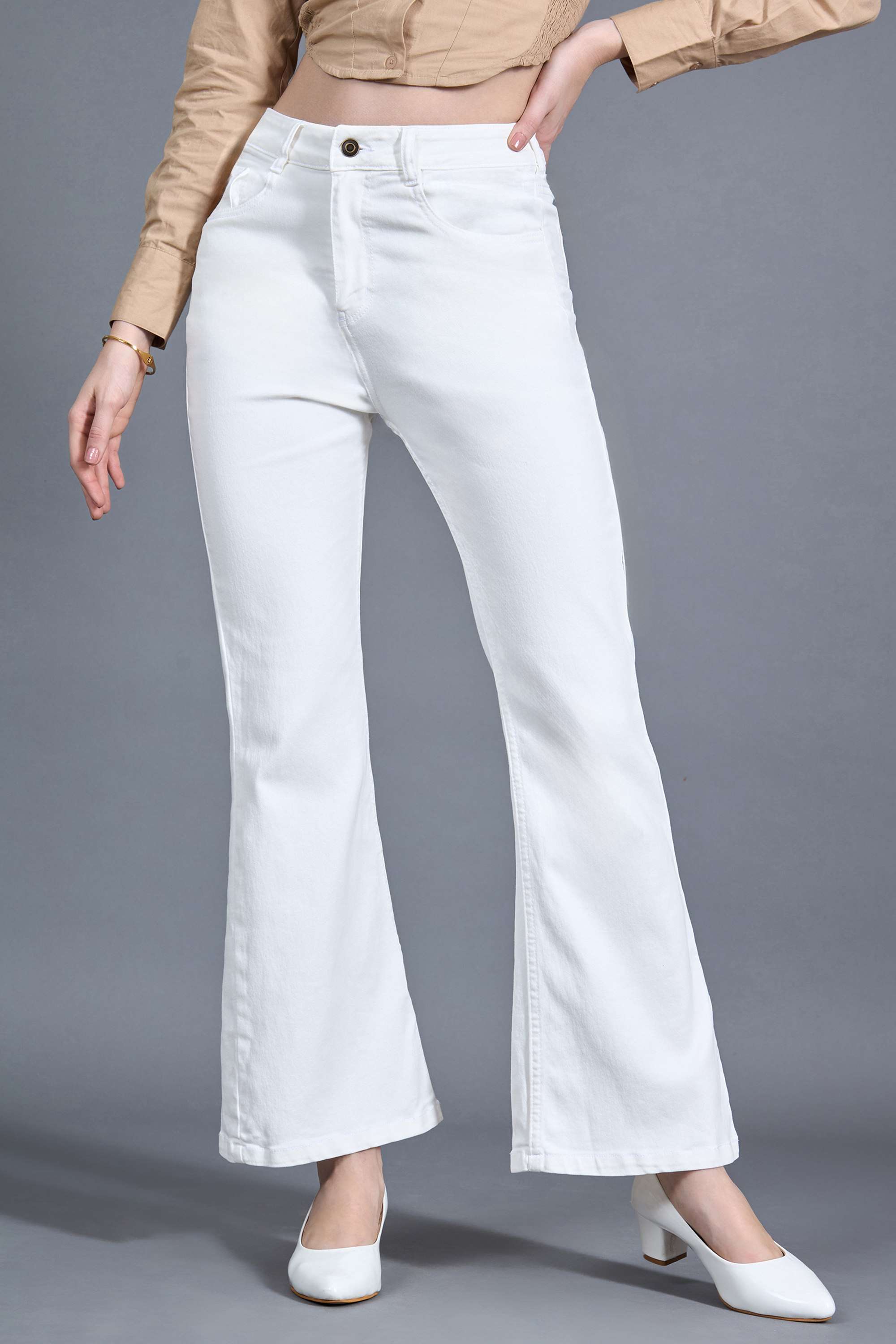 Miss Chase Women's White Bootcut High Rise Clean Look Regular Stretchable Denim Jeans-picture-15