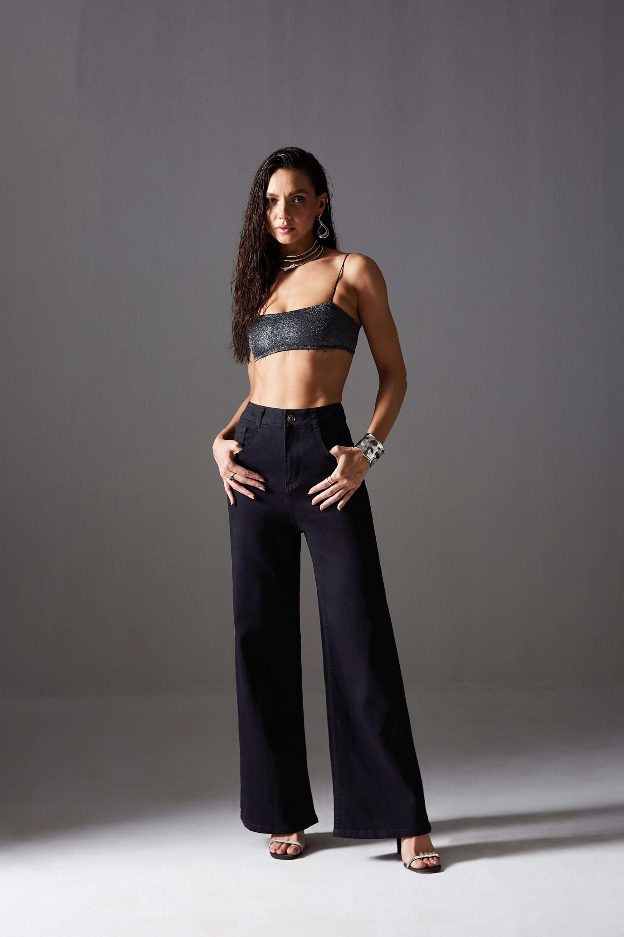 Miss Chase Women's Black Wide Leg High Rise Clean Look Regular-Length Stretchable Denim Jeans-picture-19