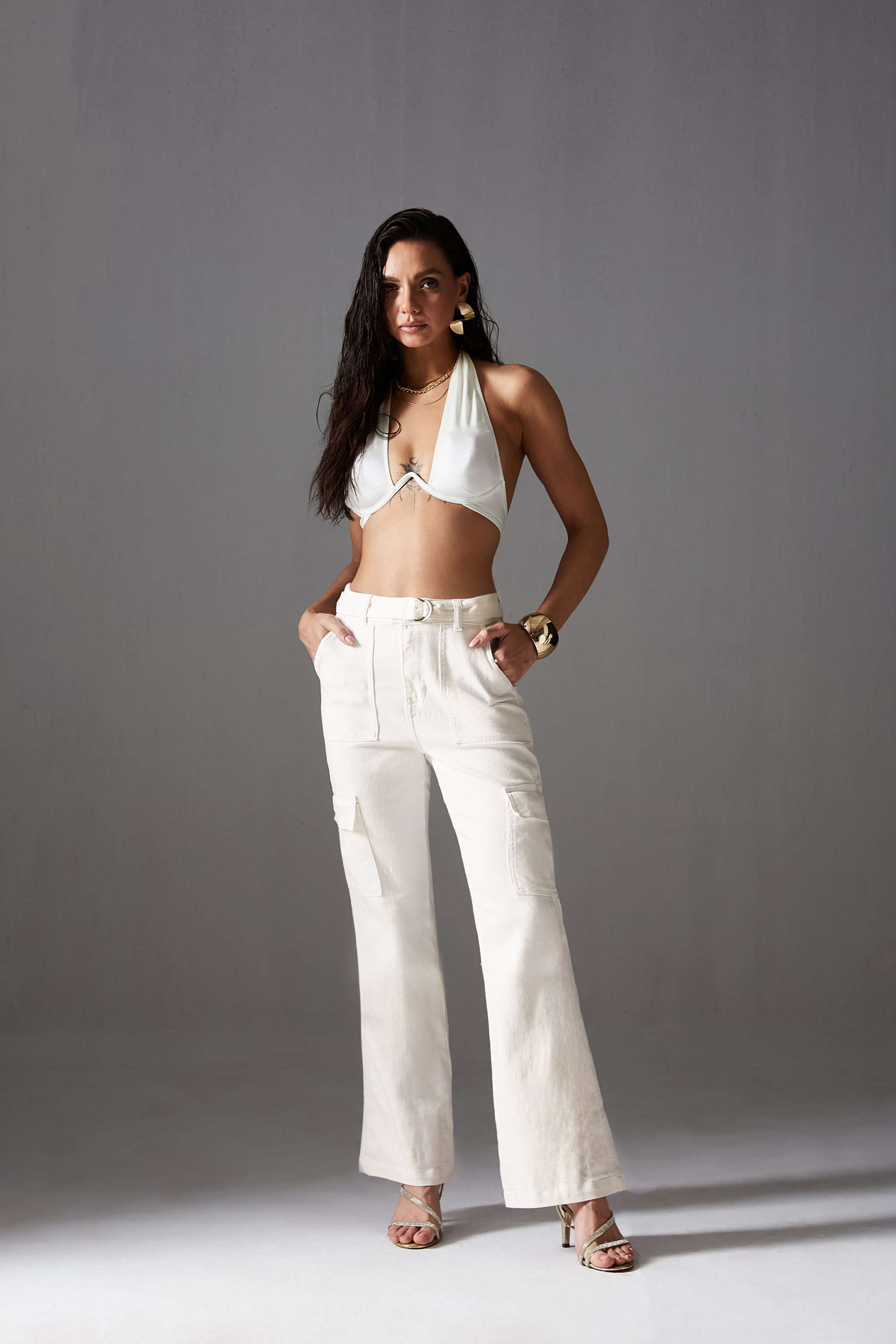 Miss Chase Women's White Wide Leg High Rise Clean Look Regular Stretchable Denim Jeans-picture-15