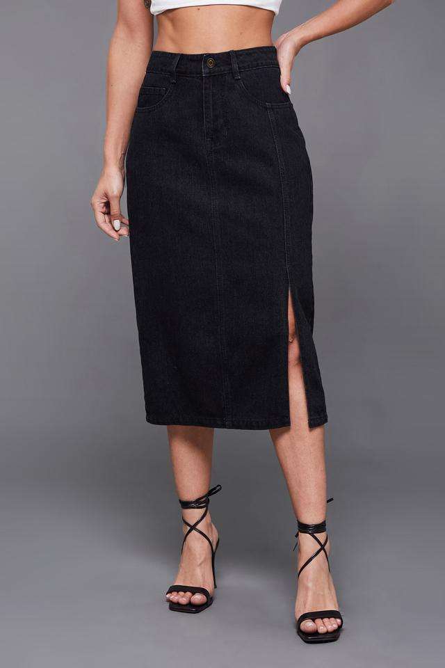 miss chase Straight Fit Calf Length Denim Women Casual Wear Skirts-picture-10