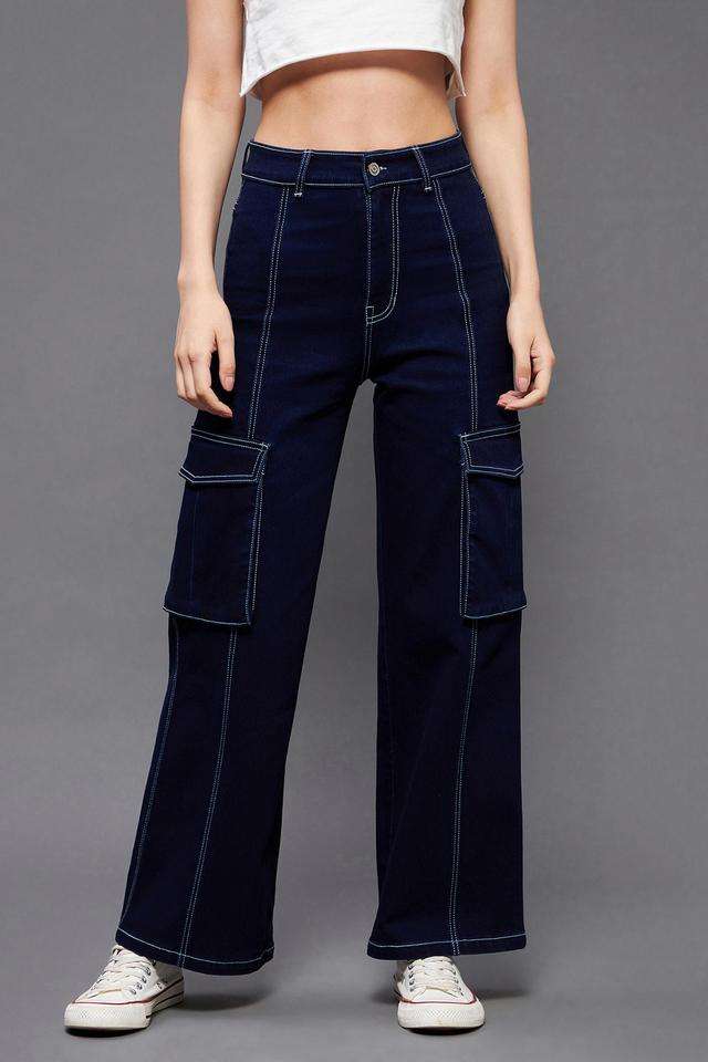 miss chase High Rise Dark Wash Denim Relaxed Fit Women's Jeans-picture-22