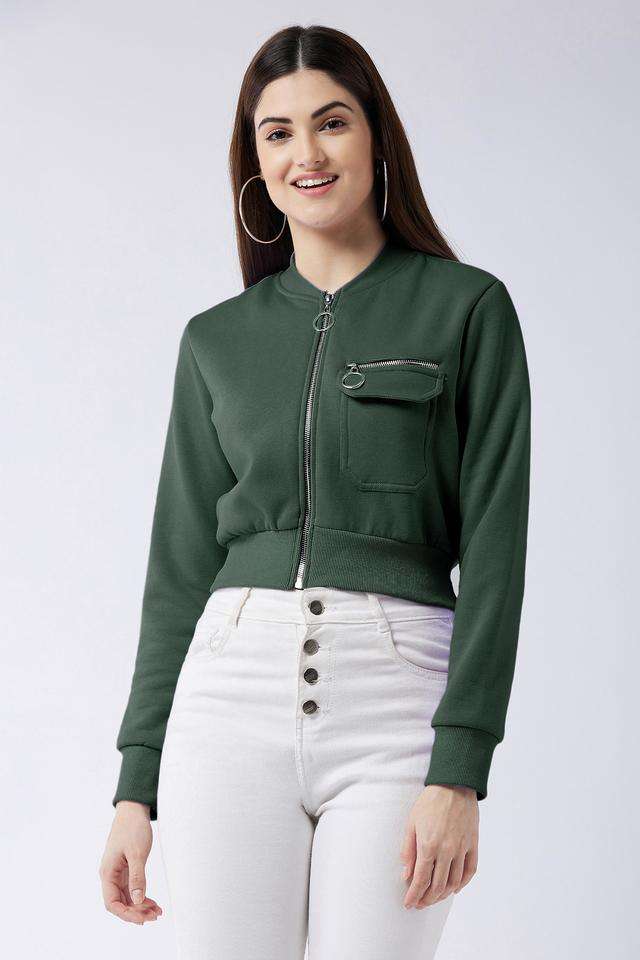 Solid Round Neck Polyester Women's Casual Wear Jacket