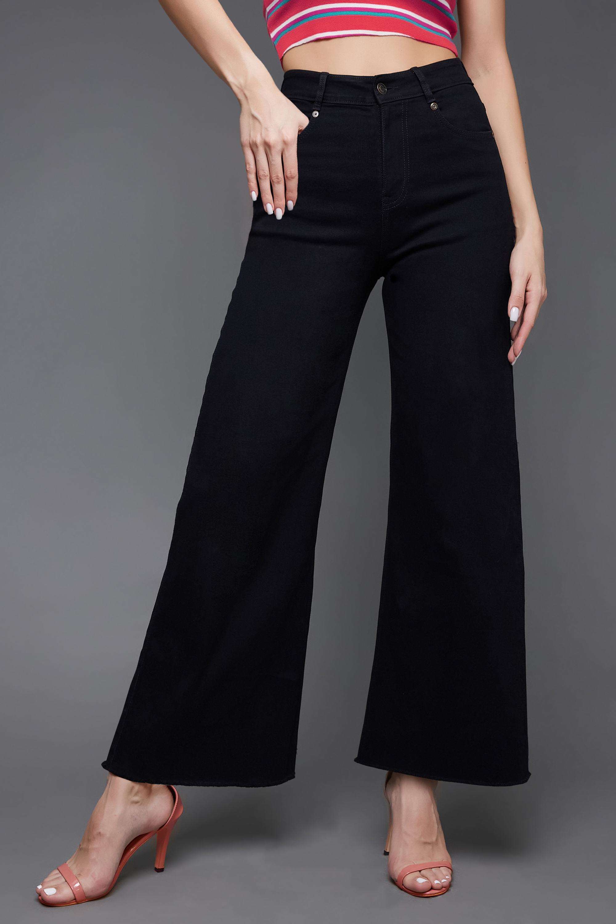 miss chase Solid Wide Leg Fit Cotton Women's Casual Wear Jeans-picture-52