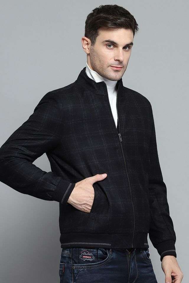 Buy Monte Carlo Black Solid Wool Regular Fit Men's Casual Jacket