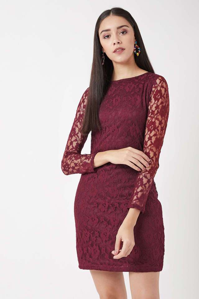 miss chase Solid Round Neck Lace Women Dress-picture-35