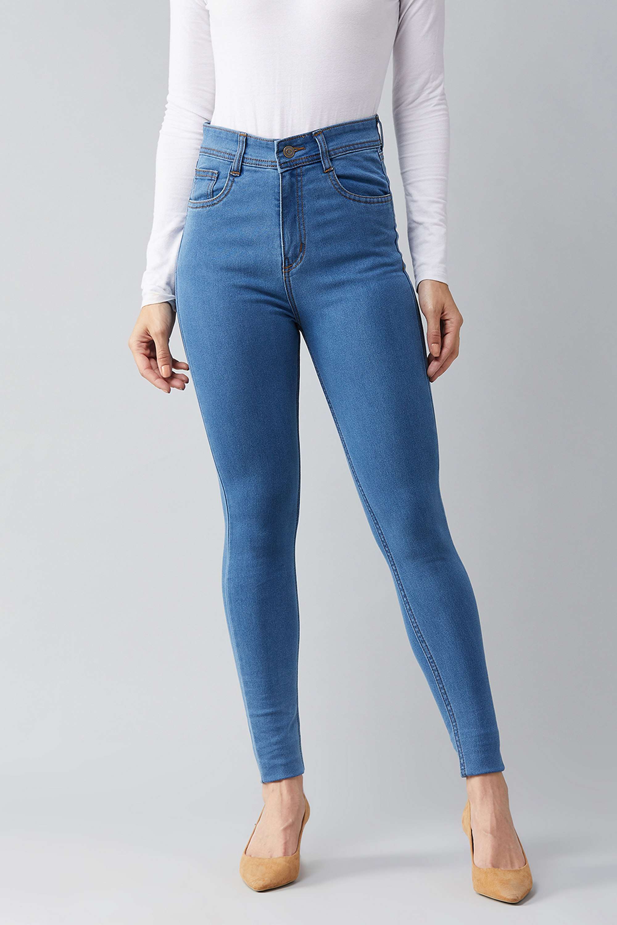 Miss Chase Women's Blue Skinny High Rise Distressed Regular Length Denim Jeans-picture-39