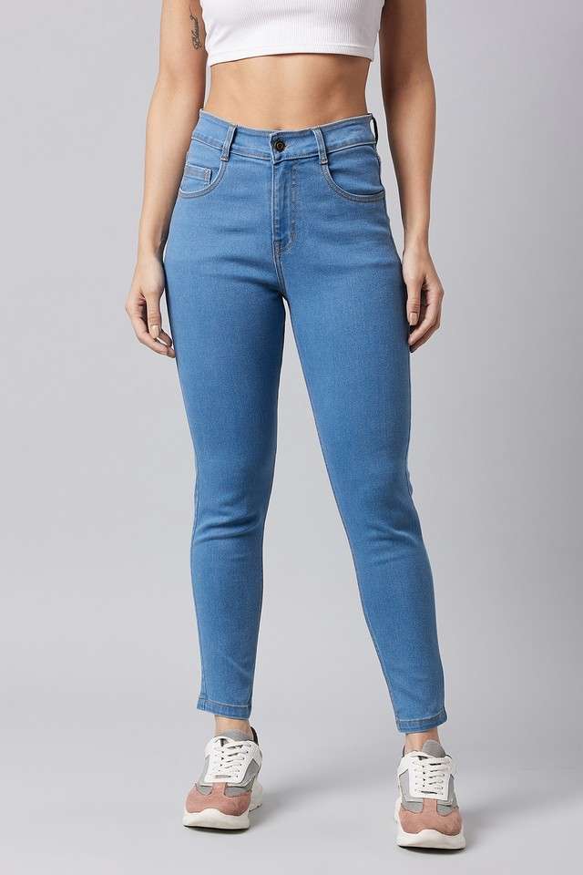 miss chase Women's Solid Skinny High Rise Clean Look Cropped Fringe Detailing Solid Stretchable Denim Jeans-picture-13