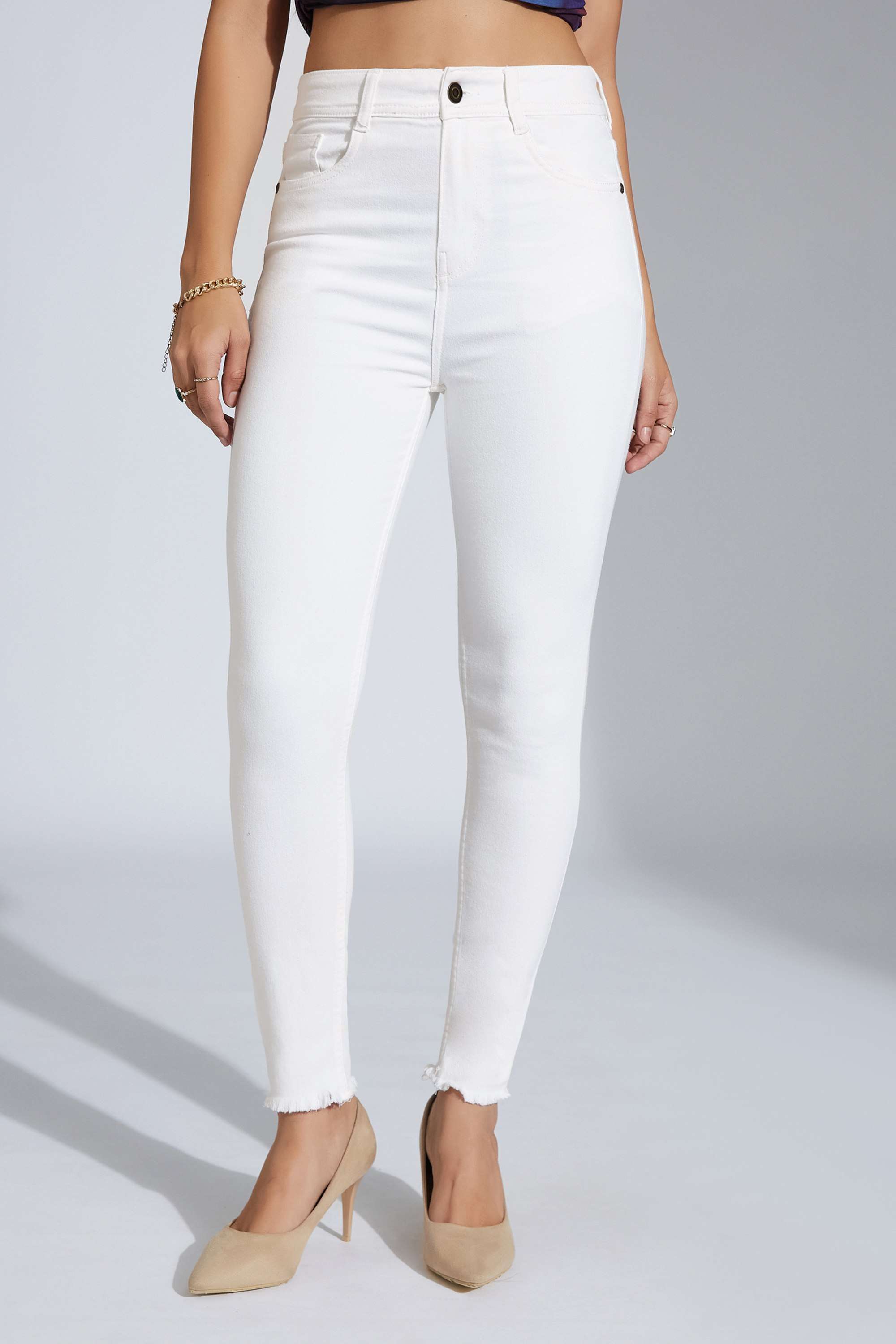 Miss Chase Women's White Skinny High Rise Clean Look Bleached Cropped Stretchable Denim Jeans-picture-22