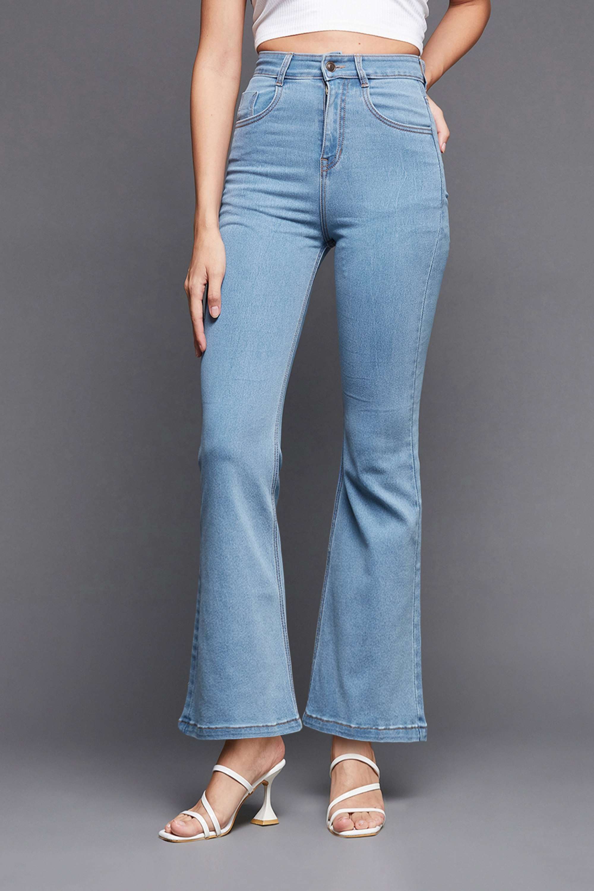 Miss Chase Women's Light Blue Bootcut High rise Clean look Regular Stretchable Denim Jeans-picture-30