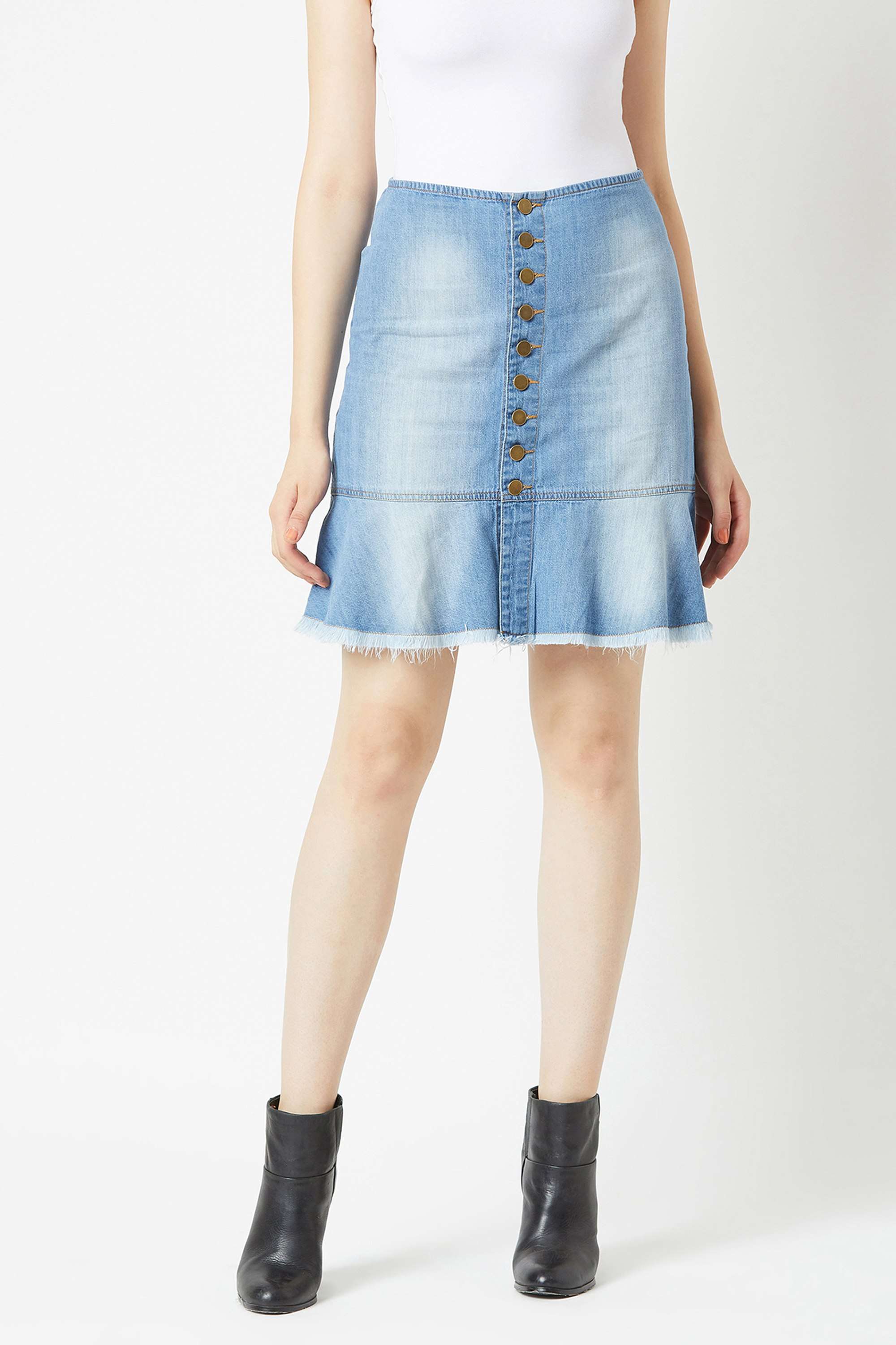 Regular Fit Mini Denim Women Casual Wear Skirts-image-23