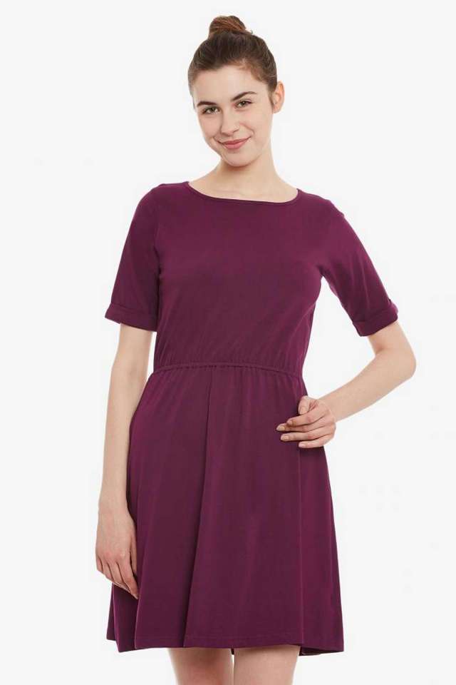 miss chase Solid Round Neck Cotton Women Dress-picture-39