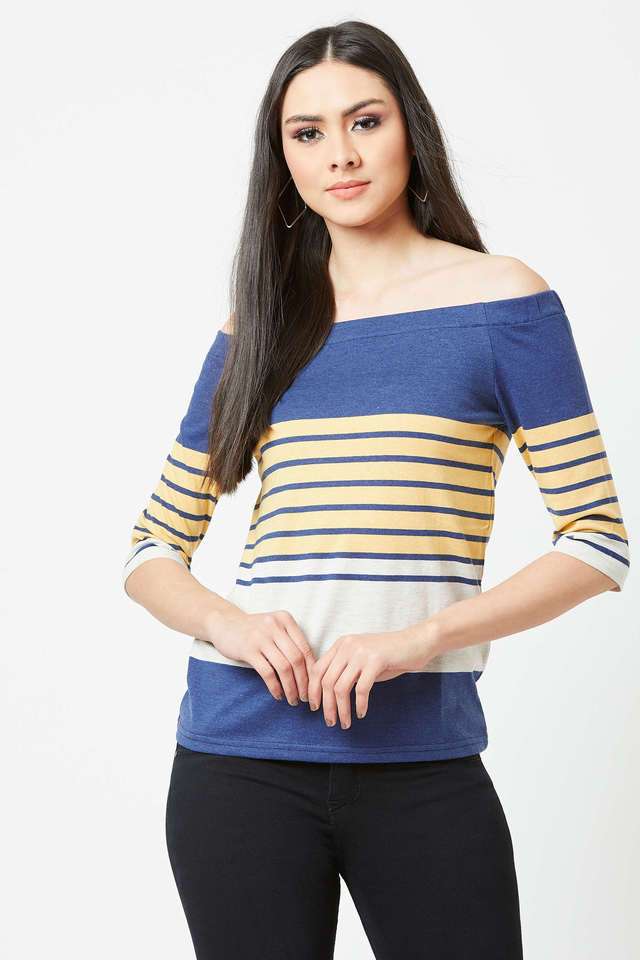 miss chase Stripes Cotton Off Shoulder Women Top-picture-36