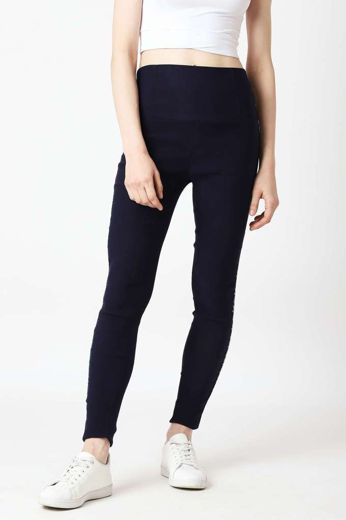 Mid Rise Polyester Slim Fit Women's Jeggings-image-3