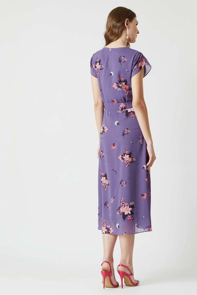 Buy Miss Chase Purple Floral Georgette V Neck Women's Midi Dress