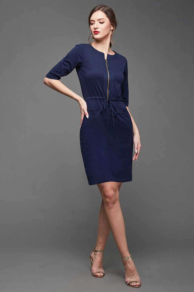 miss chase Solid Round Neck Cotton Women Dress-picture-22
