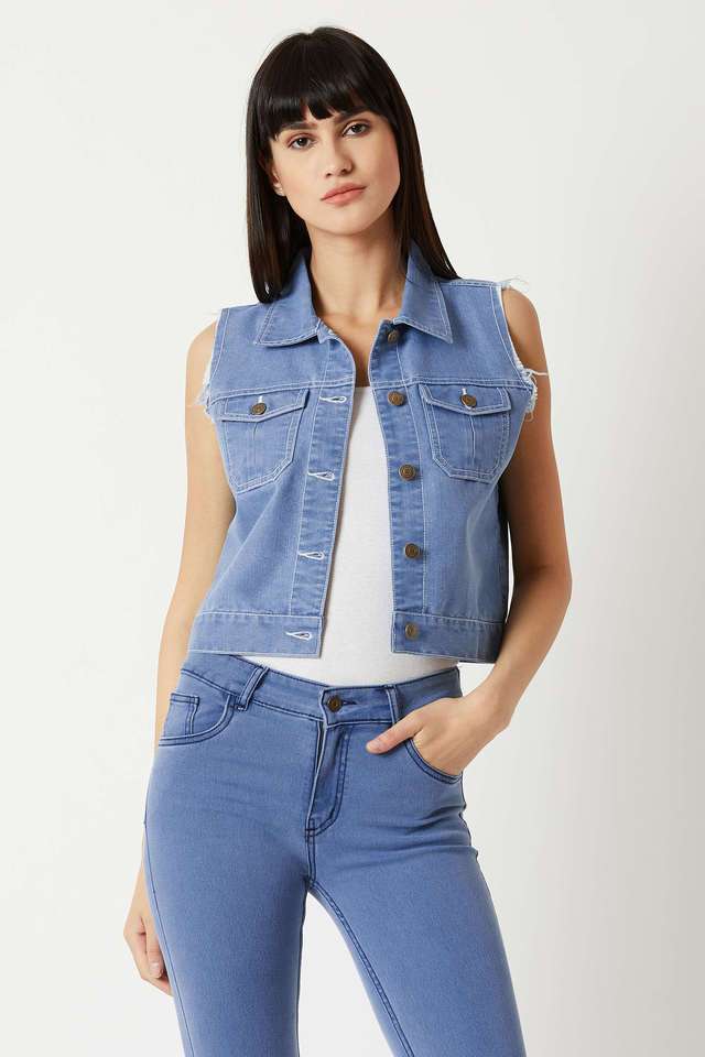 miss chase Solid Collared Denim Women Casual Wear Jacket-picture-39