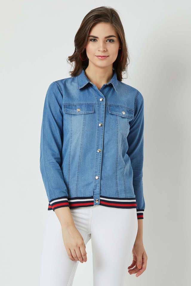 miss chase Solid Collared Denim Women Casual Wear Jacket-picture-40