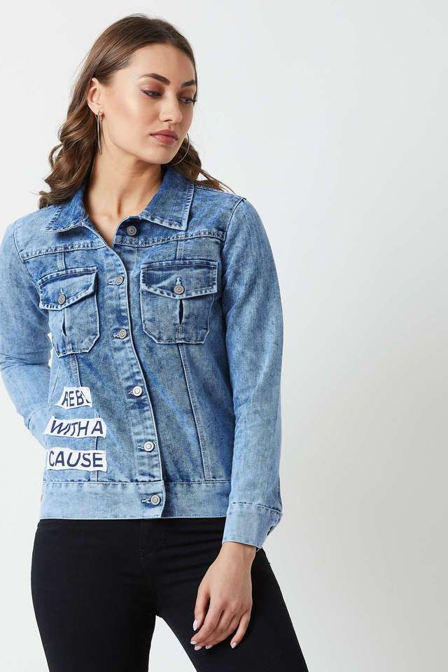 miss chase Solid Collared Denim Women Casual Wear Jacket-picture-36