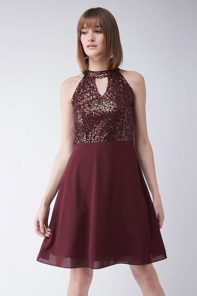 miss chase Solid Round Neck Georgette Women Dress-picture-23