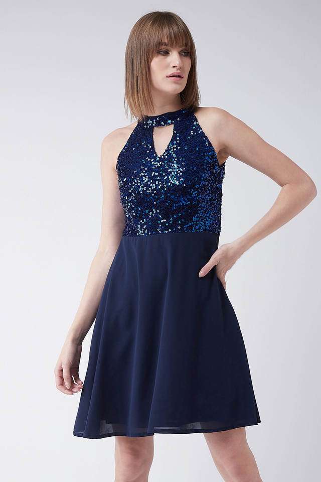 miss chase Solid Round Neck Georgette Women Dress-picture-13