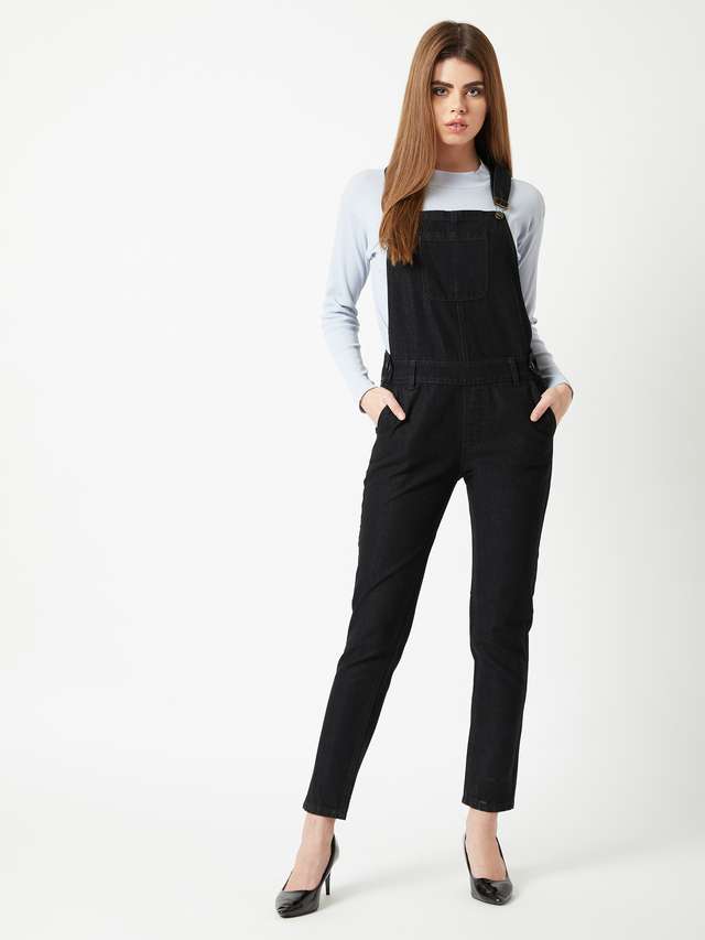 miss chase Solid Short Sleeves Denim Women's Knee Length Jumpsuit-picture-13