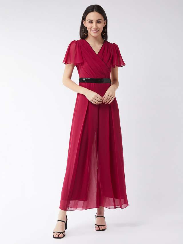 miss chase Solid Short Sleeves Georgette Women's Knee Length Jumpsuit-picture-17
