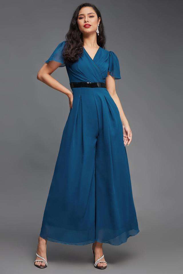 miss chase Solid Short Sleeves Georgette Women's Ankle Length Jumpsuit-picture-44