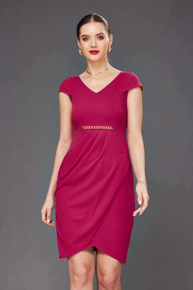 miss chase Solid V-Neck Polyester Women Dress-picture-39