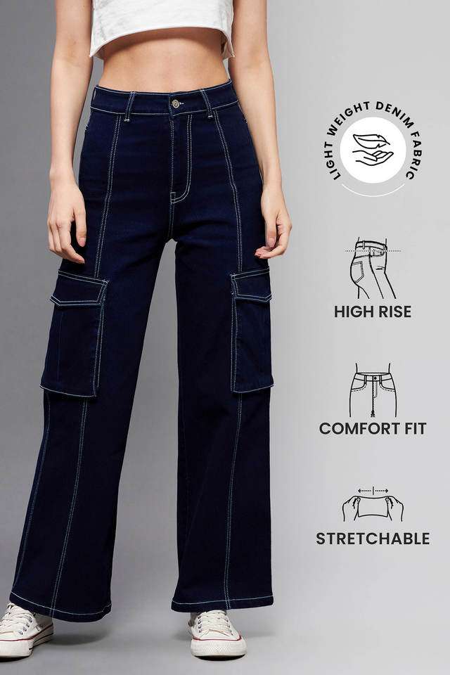 miss chase High Rise Dark Wash Denim Flared Fit Women's Jeans-picture-13