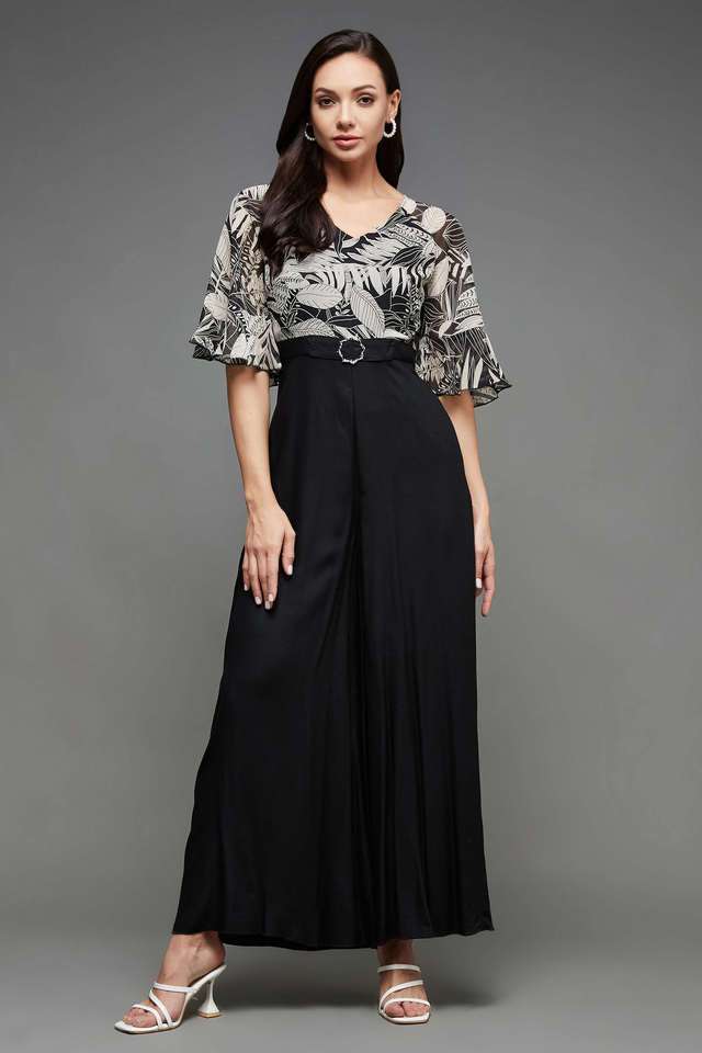 Printed Half Sleeves Polyester Women's Full Length Jumpsuit-image-33