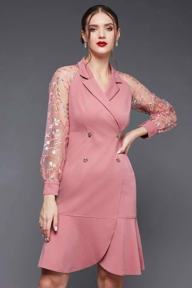 miss chase Solid V-Neck Polyester Women Dress-picture-10
