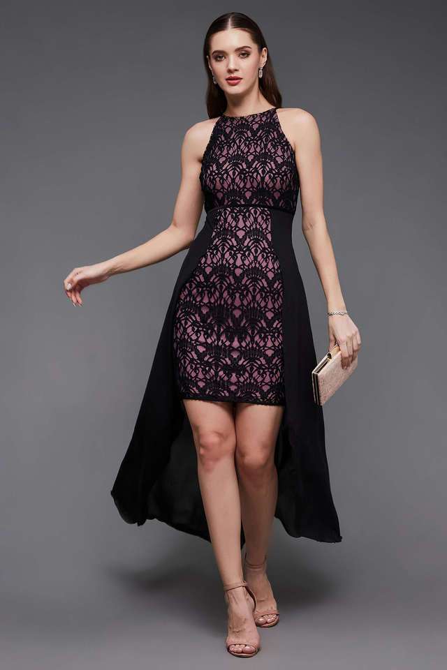 miss chase Textured Round Neck Georgette Women Dress-picture-34