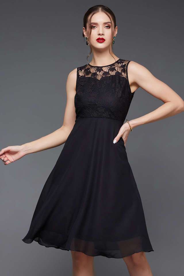 miss chase Textured Round Neck Georgette Women Dress-picture-10