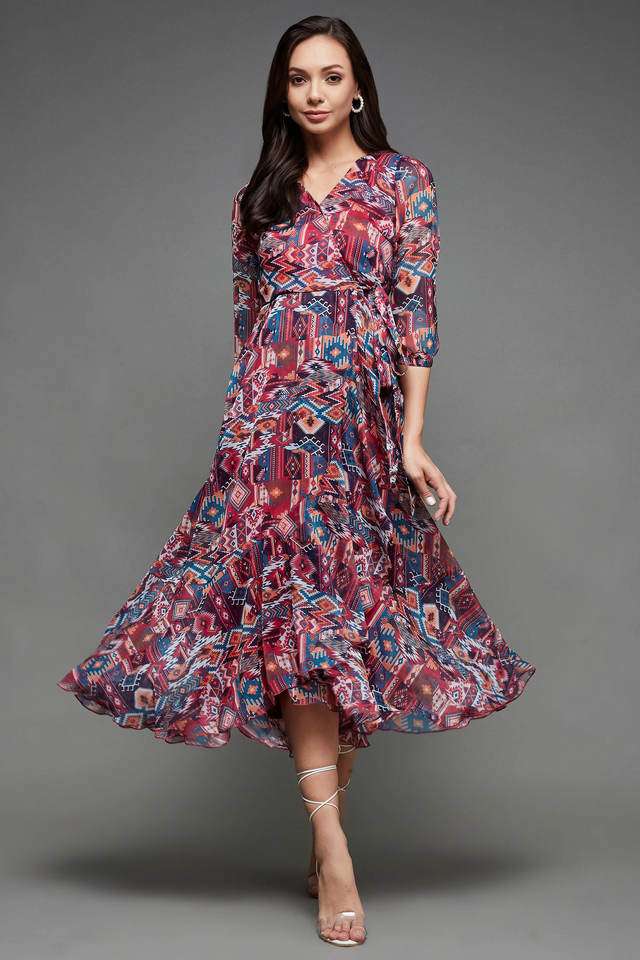 miss chase Geometric Print V-Neck Chiffon Women Dress-picture-38