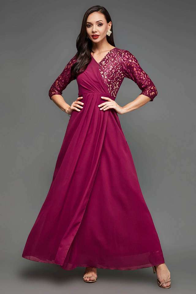 Solid V-Neck Georgette Women Dress-image-34