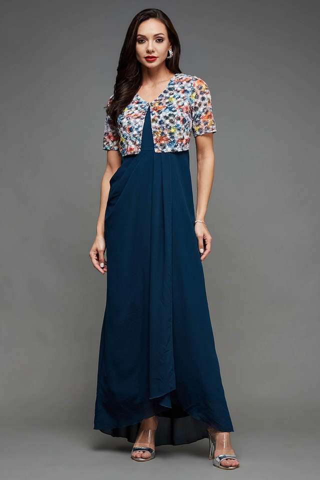 miss chase Floral V Neck Georgette Women's Maxi Dress-picture-21