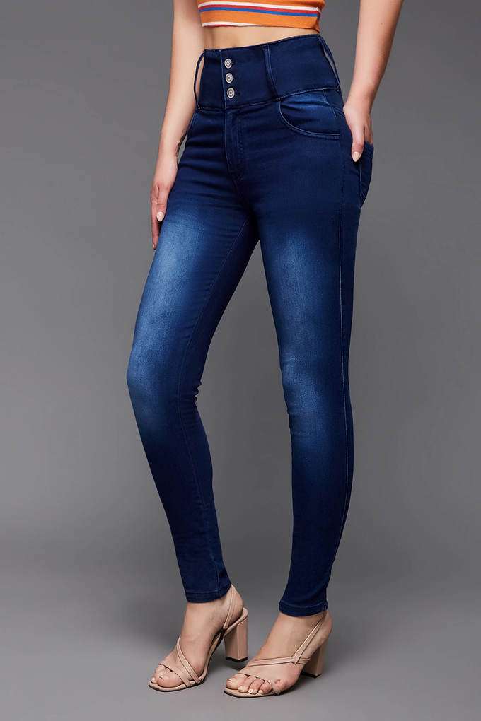 Buy Miss Chase Navy Blue Women's Skinny Fit High Rise Clean Look