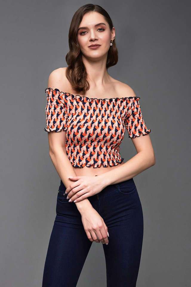 miss chase Geometric Print Crepe Off Shoulder Women Top-picture-23
